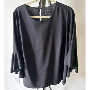 Curvy Plus 1X Black Blouse Goldray  Bell Sleeves